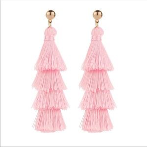 ☘️ 3/$15 🆕 Boho Pink Tiered Tassel Fringe Gold Stud Earrings